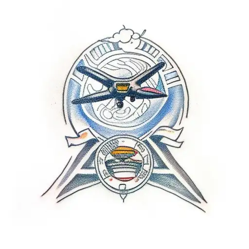 Traditional tattoo of a battlefield with drone kamikazes flying overhead tattoo design idea