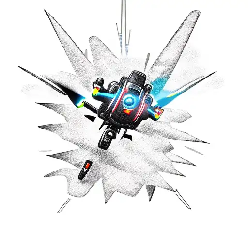 A futuristic soldier riding a drone kamikaze into battle tattoo design idea