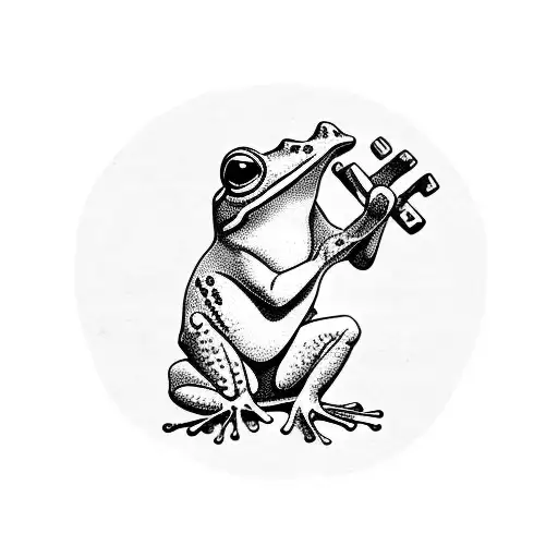 small frog stretching its  left hand upwards to lift a dumbbell tattoo design idea