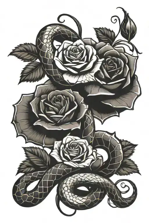 snake and rose intertwined tattoo design idea