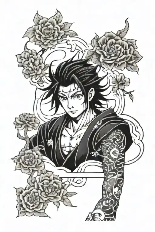 anime japanese sleeve tattoo featuring tattoo design idea