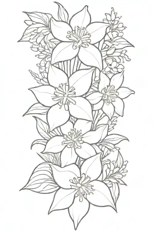daffodil, larkspur, crysanthemum birth flower bouquet tattoo design idea