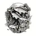 A tranquil underwater scene with swimming fish and coral reefs tattoo design idea