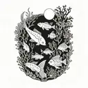 A tranquil underwater scene with swimming fish and coral reefs tattoo design idea