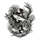 A tranquil underwater scene with swimming fish and coral reefs tattoo design idea