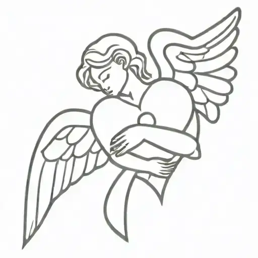 angel holding a heart tattoo design idea