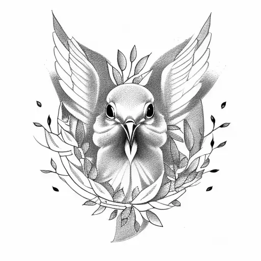 a dove wearing a wreath of olive leaves on its head tattoo design idea