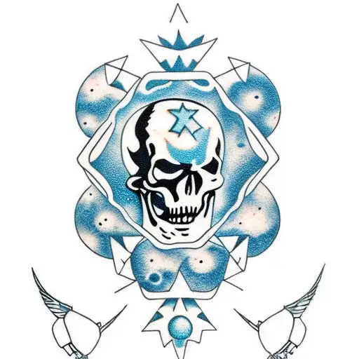 space, skeleton, death, stars, planets,  tattoo design idea