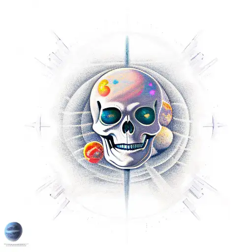 space, skeleton, death, stars, planets,  tattoo design idea