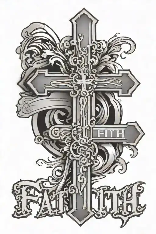 cross with word faith written tattoo design idea