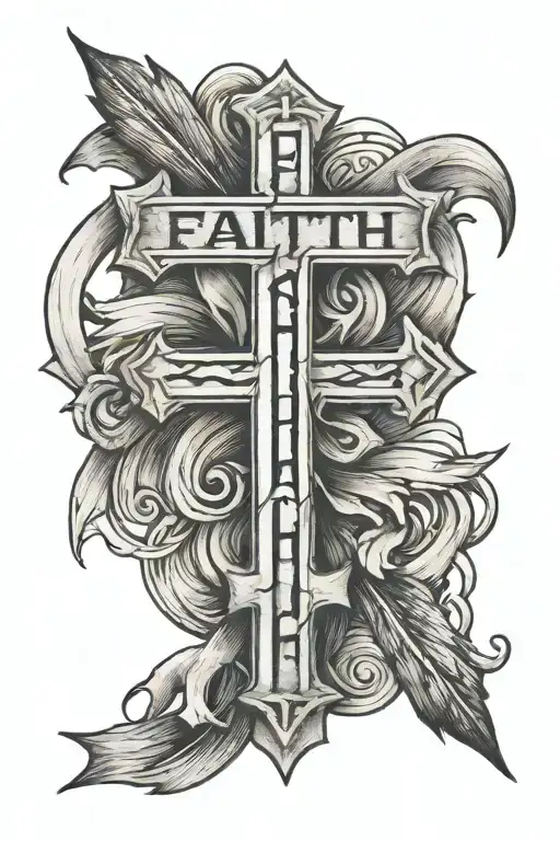 cross pencil scrached with word faith written beside tattoo design idea