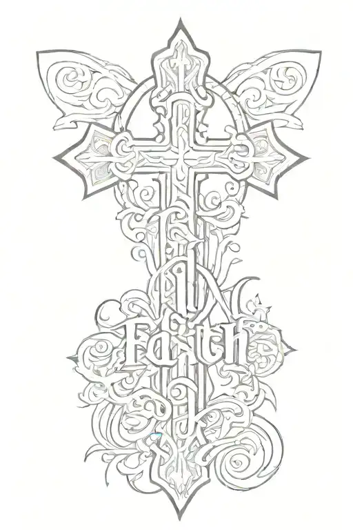 cross with the word faith written beside tattoo design idea