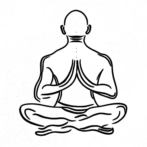 monk meditating in nature tattoo design idea