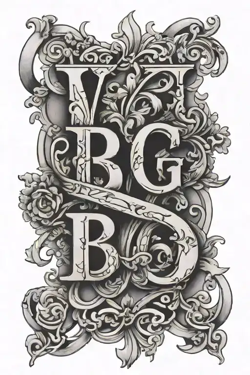 V G B E lettres crossed together symbolizing unconditional love tattoo design idea