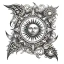 sun, moon and a star in the center tattoo design idea