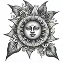 sun, moon and a star in the center tattoo design idea