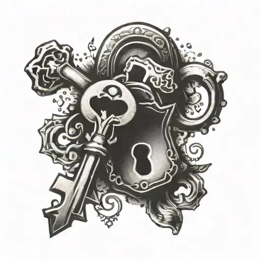 lock and key tattoo design idea