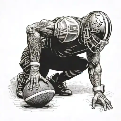 A dotwork tattoo of a football player kneeling in prayer before a game, with subtle imagery of the crucifixion in the background, merging the client's love for football and faith in Jesus Christ tattoo design idea