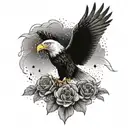 A patriotic eagle perched on a blooming flower, symbolizing the unity of nature and America tattoo design idea