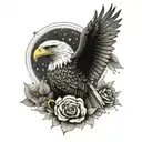 A patriotic eagle perched on a blooming flower, symbolizing the unity of nature and America tattoo design idea