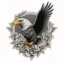 A patriotic eagle perched on a blooming flower, symbolizing the unity of nature and America tattoo design idea
