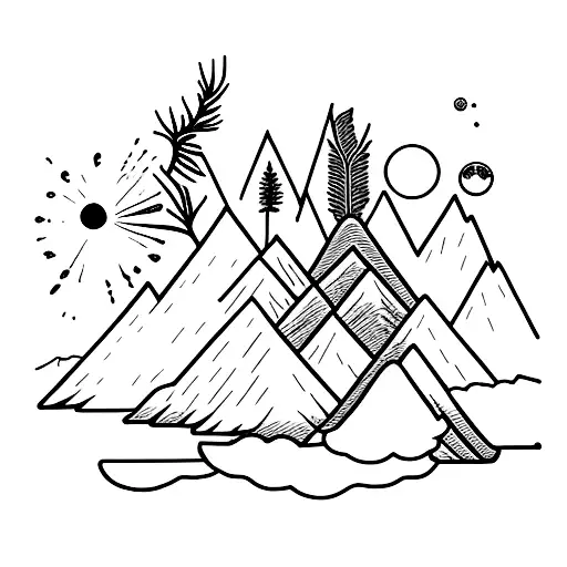 volcano and araucarias tattoo design idea