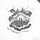 volcano and lake tattoo design idea