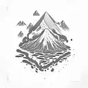 volcano and lake tattoo design idea