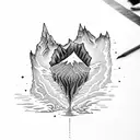 volcano and lake tattoo design idea