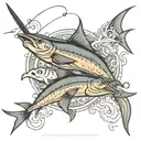 swordfish and poseidon tattoo design idea