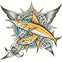 swordfish and poseidon tattoo design idea