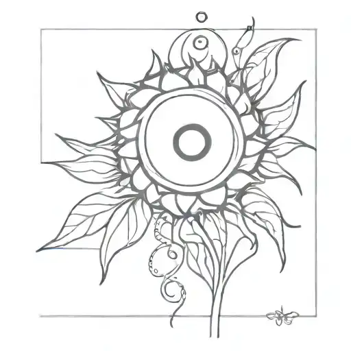 a sunflower surrounded by musical notes tattoo design idea