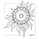 a sunflower surrounded by musical notes tattoo design idea