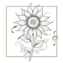 a sunflower surrounded by musical notes tattoo design idea