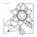 a sunflower surrounded by musical notes tattoo design idea