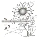 a sunflower surrounded by musical notes tattoo design idea