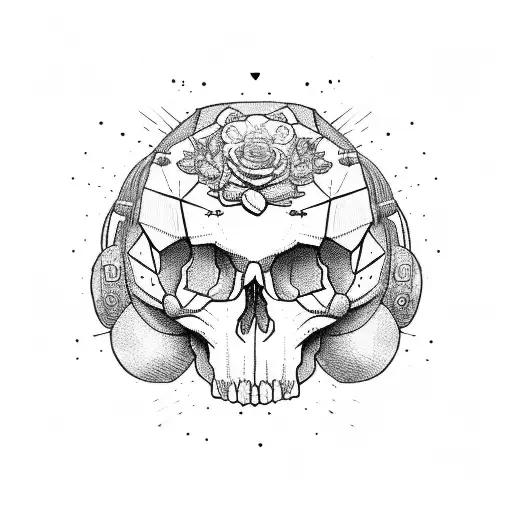 skull with a bear head helmet  tattoo design idea