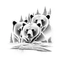 3 bears near a river in the mountains tattoo design idea