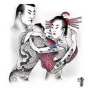 Tango dancers in close embrace tattoo design idea