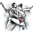 Tango dancers in close embrace tattoo design idea