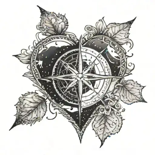 heart shaped compass earth element symbol tattoo design idea