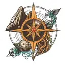 heart shaped compass earth element mountain river flowing tattoo design idea