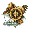 heart shaped compass earth element mountain river flowing tattoo design idea