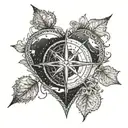 heart shaped compass earth element symbol tattoo design idea
