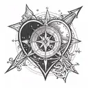 heart shaped compass earth element symbol tattoo design idea