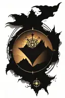 heart compass with mountain range silhouette tattoo design idea