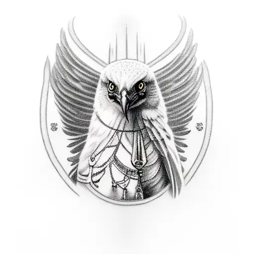 Realistic depiction of Freya goddess holding a falcon tattoo design idea