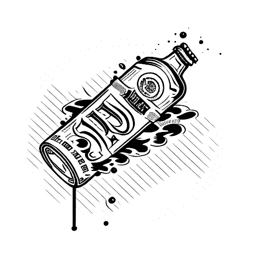 beer bottle with a tornado running through it and the twitch verified logo on the label tattoo design idea