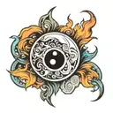 yin yang chi flame like aura tattoo design idea
