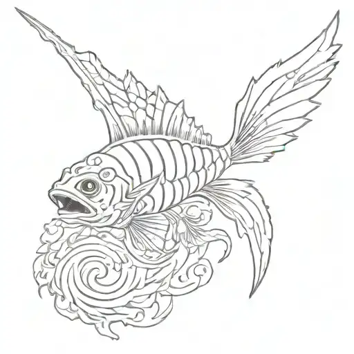 create a pisces tattoo design using the symbols from the following animes: Attack on Titan, Demon Slayer, Death Note, Ju tattoo design idea